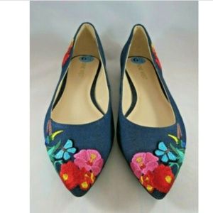 NINE WEST Ballet Flats Embroidered Jean Shoes 6.5